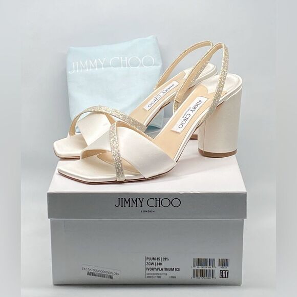 Jimmy Choo Plum Satin & Glitter Slingback Sandals size 39.5 - Picture 11 of 13
